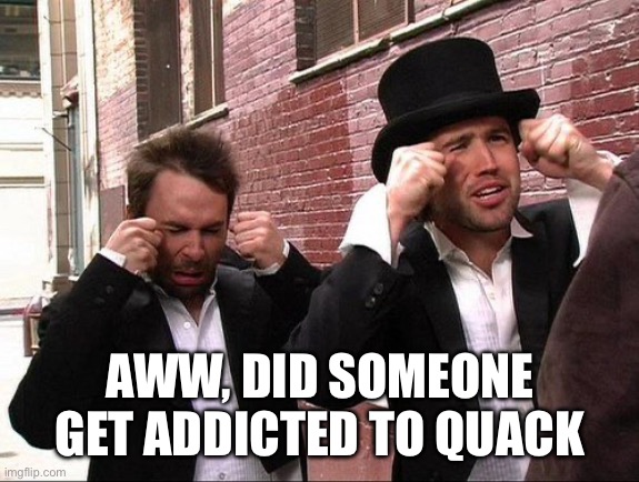 Aww did someone get addicted to crack | AWW, DID SOMEONE GET ADDICTED TO QUACK | image tagged in aww did someone get addicted to crack | made w/ Imgflip meme maker