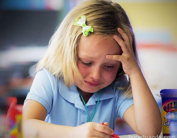 LITTLE GIRL CRYING OVER SCHOOLWORK Blank Meme Template