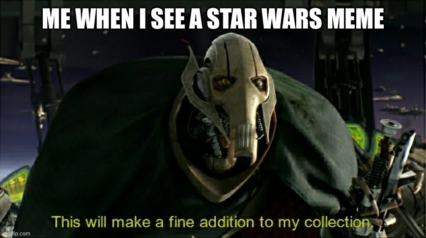 A fine collection of Star Wars Memes | ME WHEN I SEE A STAR WARS MEME | image tagged in this will make a fine addition to my collection,star wars | made w/ Imgflip meme maker