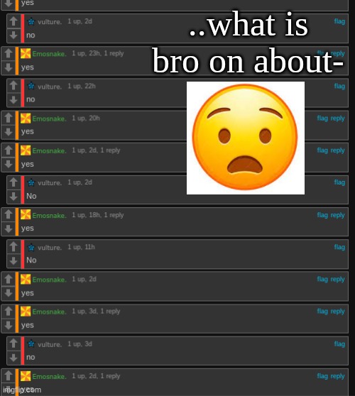 ...bro what- | ..what is bro on about- | image tagged in vulbure and snake,arguing | made w/ Imgflip meme maker