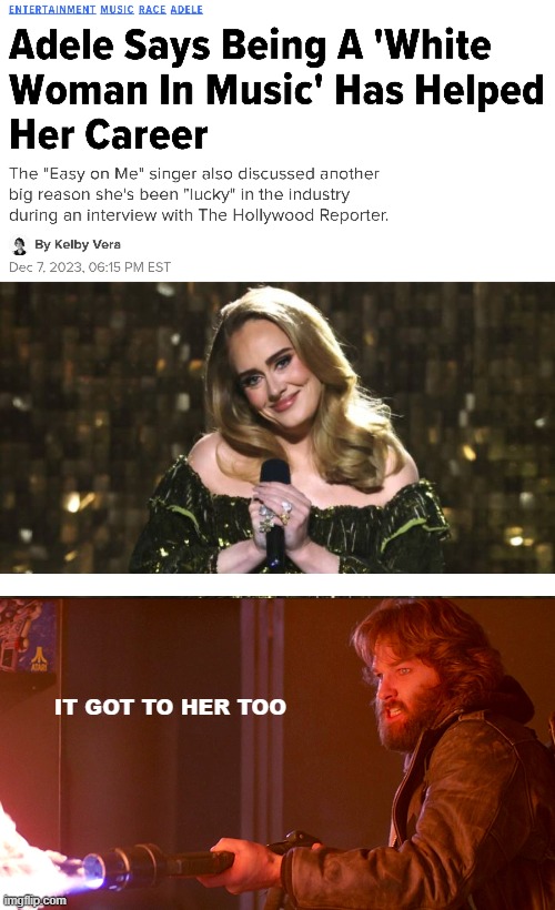 .... | IT GOT TO HER TOO | image tagged in adele,funny,identity politics | made w/ Imgflip meme maker