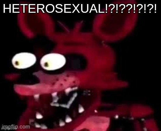 Foxy being surprised asf | HETEROSEXUAL!?!??!?!?! | image tagged in foxy being surprised asf | made w/ Imgflip meme maker
