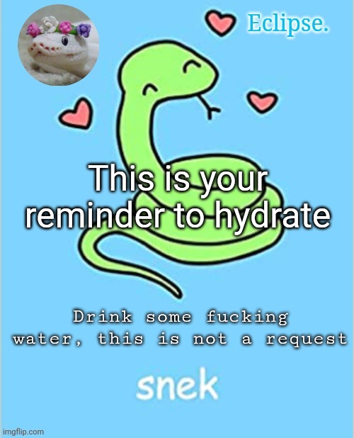 I rember this temp | This is your reminder to hydrate; Drink some fucking water, this is not a request | image tagged in h | made w/ Imgflip meme maker