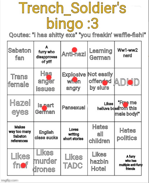 wow | image tagged in trench_soldier's bingo | made w/ Imgflip meme maker