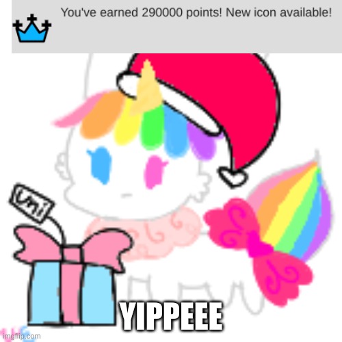 :D | YIPPEEE | image tagged in christmas chibi unicorn eevee | made w/ Imgflip meme maker