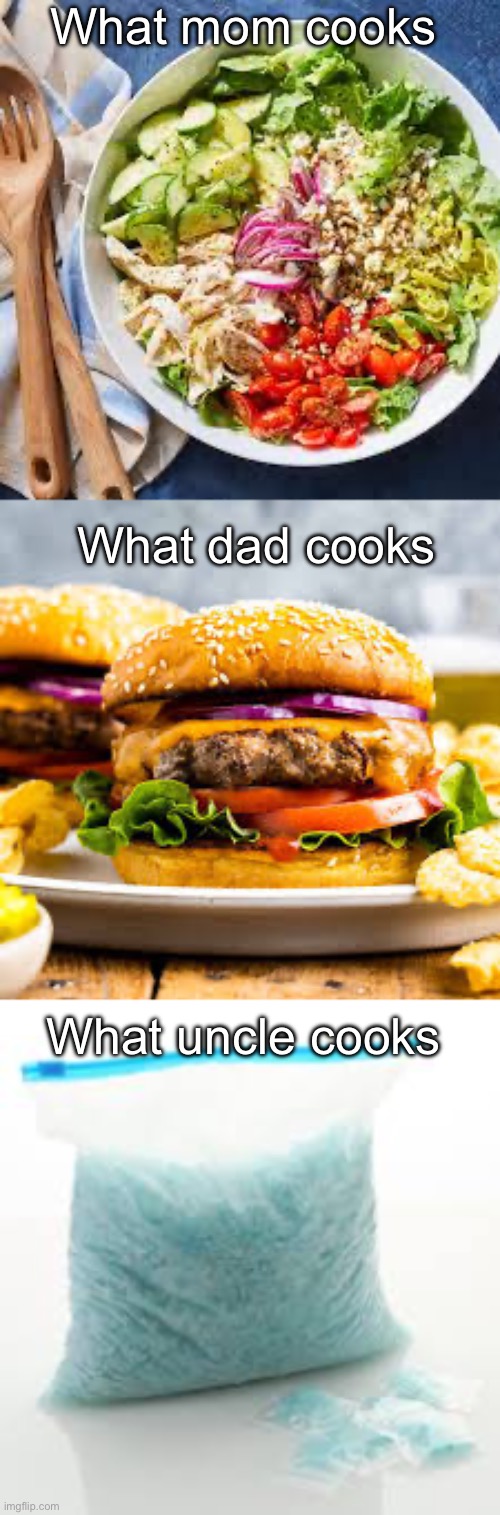 True story | What mom cooks; What dad cooks; What uncle cooks | made w/ Imgflip meme maker