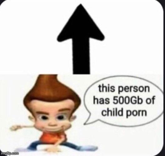 image tagged in this person above has 500gb of child porn | made w/ Imgflip meme maker