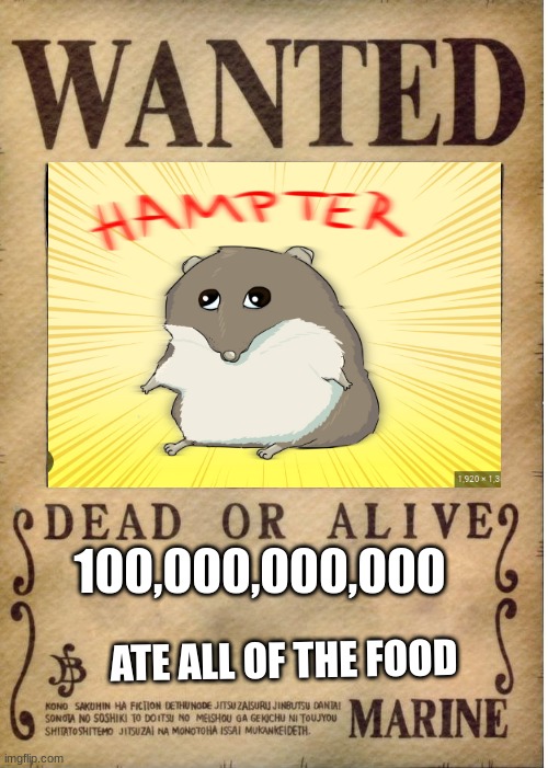 One piece wanted poster template | 100,000,000,000; ATE ALL OF THE FOOD | image tagged in one piece wanted poster template | made w/ Imgflip meme maker