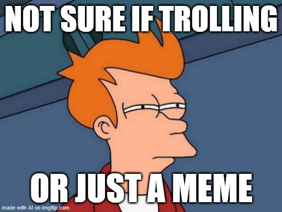 Comment Meme | NOT SURE IF TROLLING; OR JUST A MEME | image tagged in memes,futurama fry | made w/ Imgflip meme maker