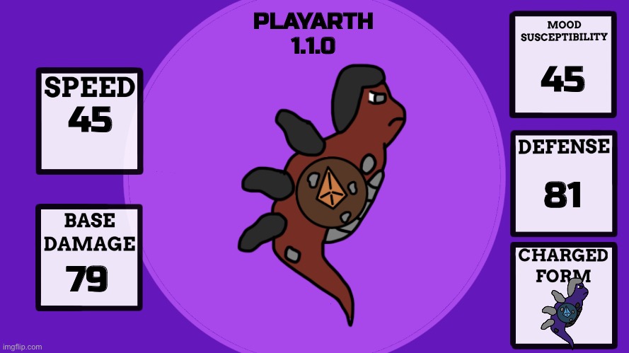 Playarth, the evolution of Annarth. | PLAYARTH
1.1.0; 45; 45; 81; 79 | image tagged in erethorbs display template | made w/ Imgflip meme maker