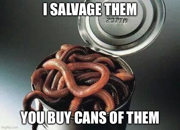 Can of Worms | I SALVAGE THEM; YOU BUY CANS OF THEM | image tagged in can of worms | made w/ Imgflip meme maker