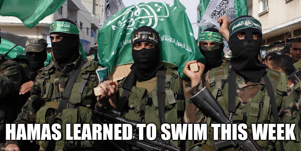 Hanas | HAMAS LEARNED TO SWIM THIS WEEK | image tagged in hamas | made w/ Imgflip meme maker