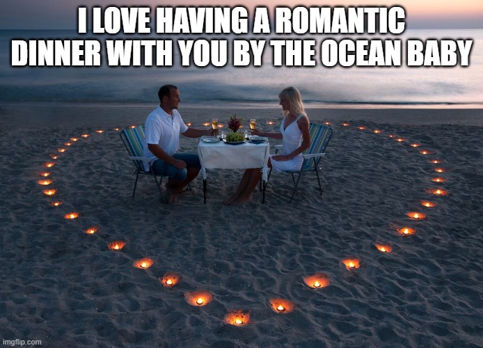 I LOVE HAVING A ROMANTIC DINNER WITH YOU BY THE OCEAN BABY | made w/ Imgflip meme maker