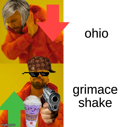 Drake Hotline Bling Meme | ohio; grimace shake | image tagged in memes,drake hotline bling | made w/ Imgflip meme maker