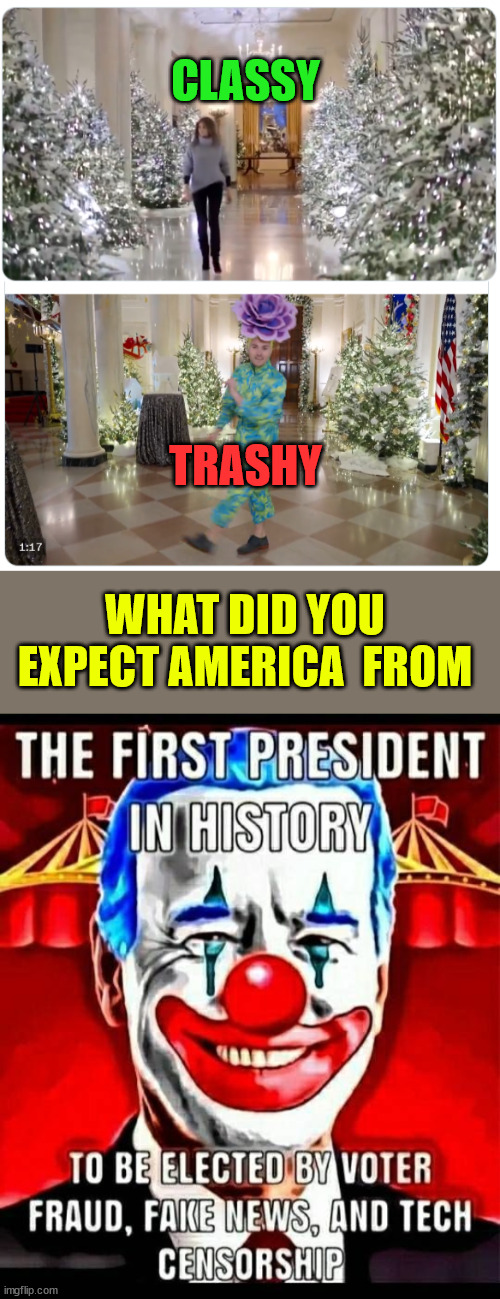 You get what you vote for America | CLASSY; TRASHY; WHAT DID YOU EXPECT AMERICA  FROM | image tagged in trailer trash,biden,white house,christmas decorations | made w/ Imgflip meme maker