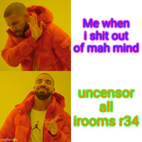 Me when i shit out of mah mind uncensor all irooms r34 | image tagged in memes,drake hotline bling | made w/ Imgflip meme maker