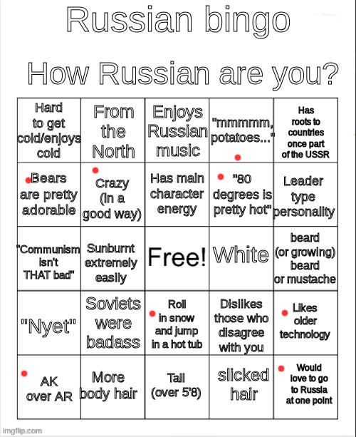 russian bingo | image tagged in russian bingo | made w/ Imgflip meme maker