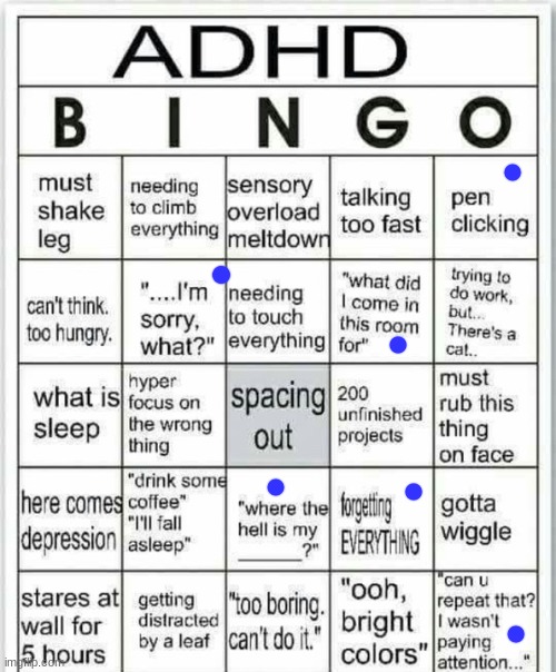 adhd bingo | image tagged in adhd bingo | made w/ Imgflip meme maker