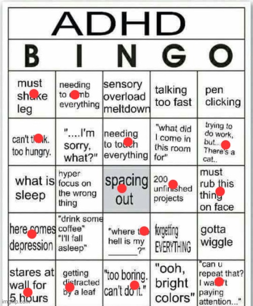 adhd bingo | image tagged in adhd bingo | made w/ Imgflip meme maker