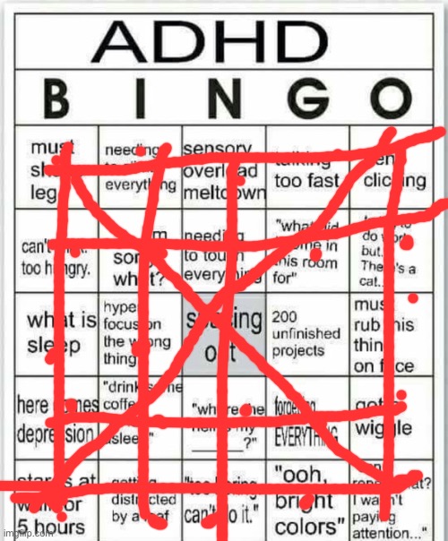 adhd bingo | image tagged in adhd bingo | made w/ Imgflip meme maker