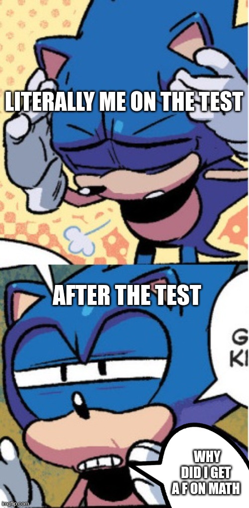 This actually happened T^^T | LITERALLY ME ON THE TEST; AFTER THE TEST; WHY DID I GET A F ON MATH | image tagged in sonic boi,why | made w/ Imgflip meme maker