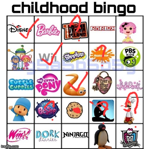 Question mark means I recall seeing it or doing it but don't think I've ever seen it or done it. | image tagged in childhood bingo | made w/ Imgflip meme maker