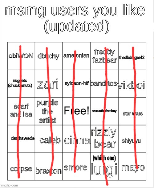 msmg user bingo | (which one) | image tagged in msmg user bingo | made w/ Imgflip meme maker