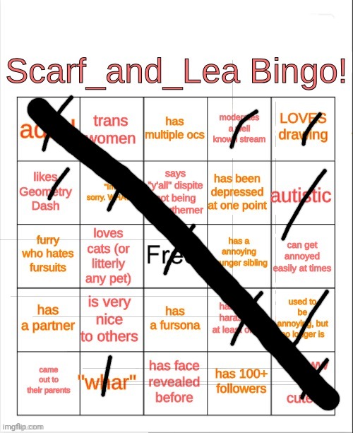 Scarf_and_Lea Bingo | image tagged in scarf_and_lea bingo | made w/ Imgflip meme maker