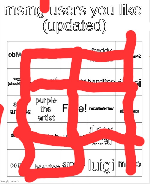 msmg user bingo | image tagged in msmg user bingo | made w/ Imgflip meme maker