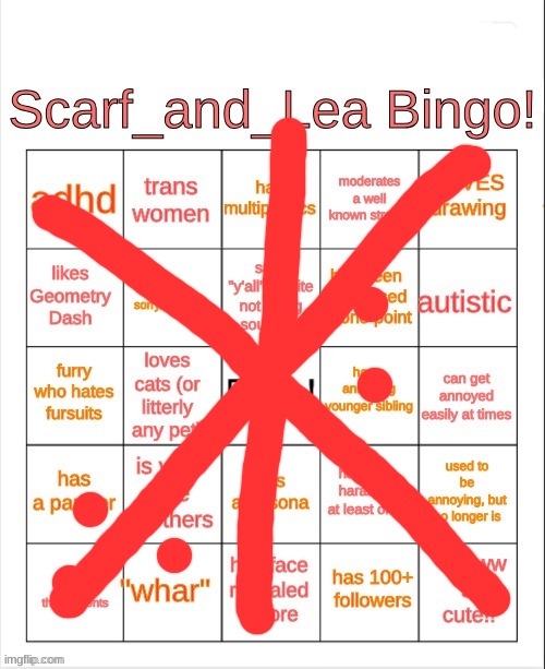 Scarf_and_Lea Bingo | image tagged in scarf_and_lea bingo | made w/ Imgflip meme maker