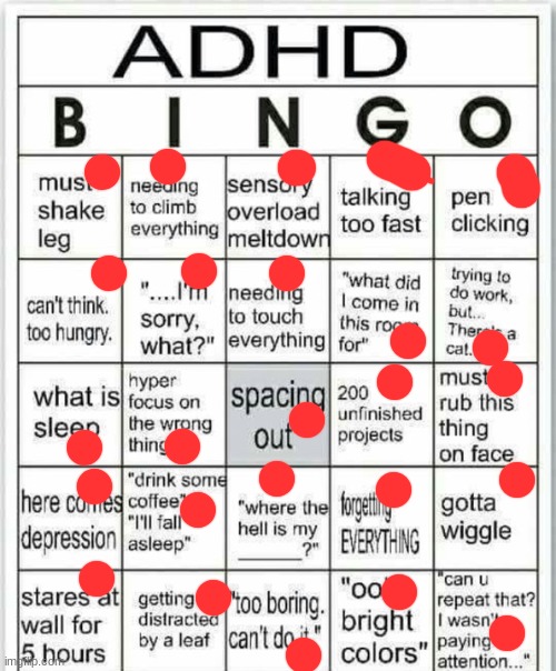 this is prob the reason why i made that ice cream sandwich | image tagged in adhd bingo | made w/ Imgflip meme maker