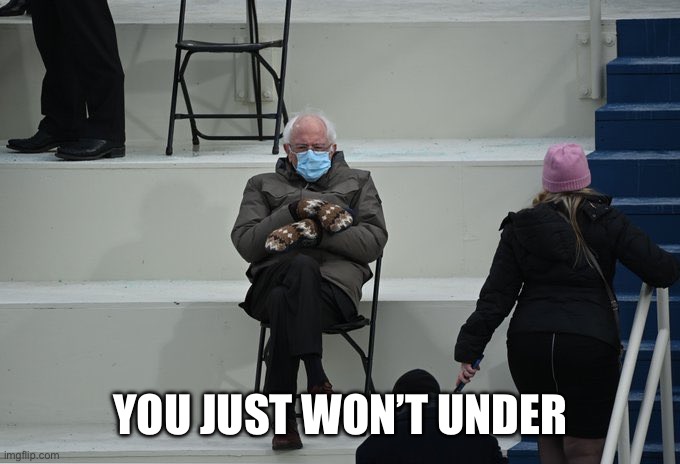 Bernie Sanders Inauguration 2021 | YOU JUST WON’T UNDERSTAND | image tagged in bernie sanders inauguration 2021 | made w/ Imgflip meme maker