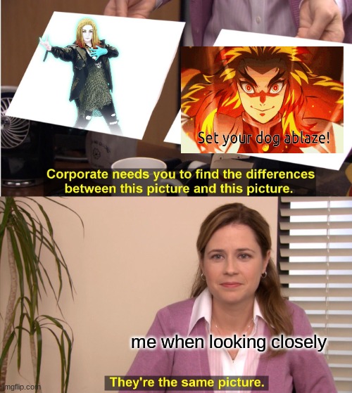 They're The Same Picture Meme | me when looking closely | image tagged in memes,they're the same picture,demon slayer,just dance | made w/ Imgflip meme maker