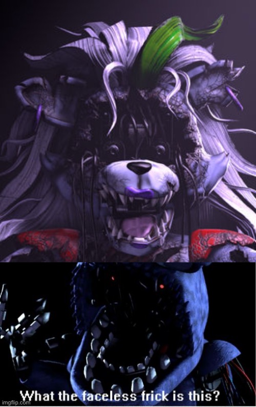 image tagged in shattered roxanne wolf head,what the faceless frick is this withered bonnie | made w/ Imgflip meme maker