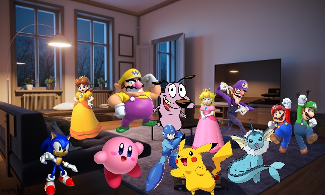 Wario and Friends having a Party | image tagged in living room,crossover | made w/ Imgflip meme maker