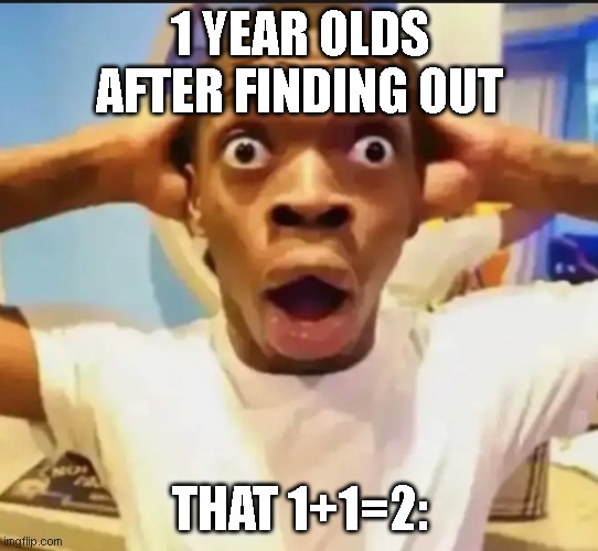 Do you agree? | 1 YEAR OLDS AFTER FINDING OUT; THAT 1+1=2: | image tagged in surprised black guy | made w/ Imgflip meme maker