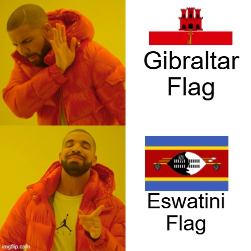 Drake Hotline Bling Meme | Gibraltar
Flag Eswatini Flag | image tagged in memes,drake hotline bling | made w/ Imgflip meme maker