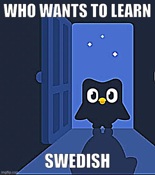 Duolingo bird | WHO WANTS TO LEARN; SWEDISH | image tagged in duolingo bird | made w/ Imgflip meme maker