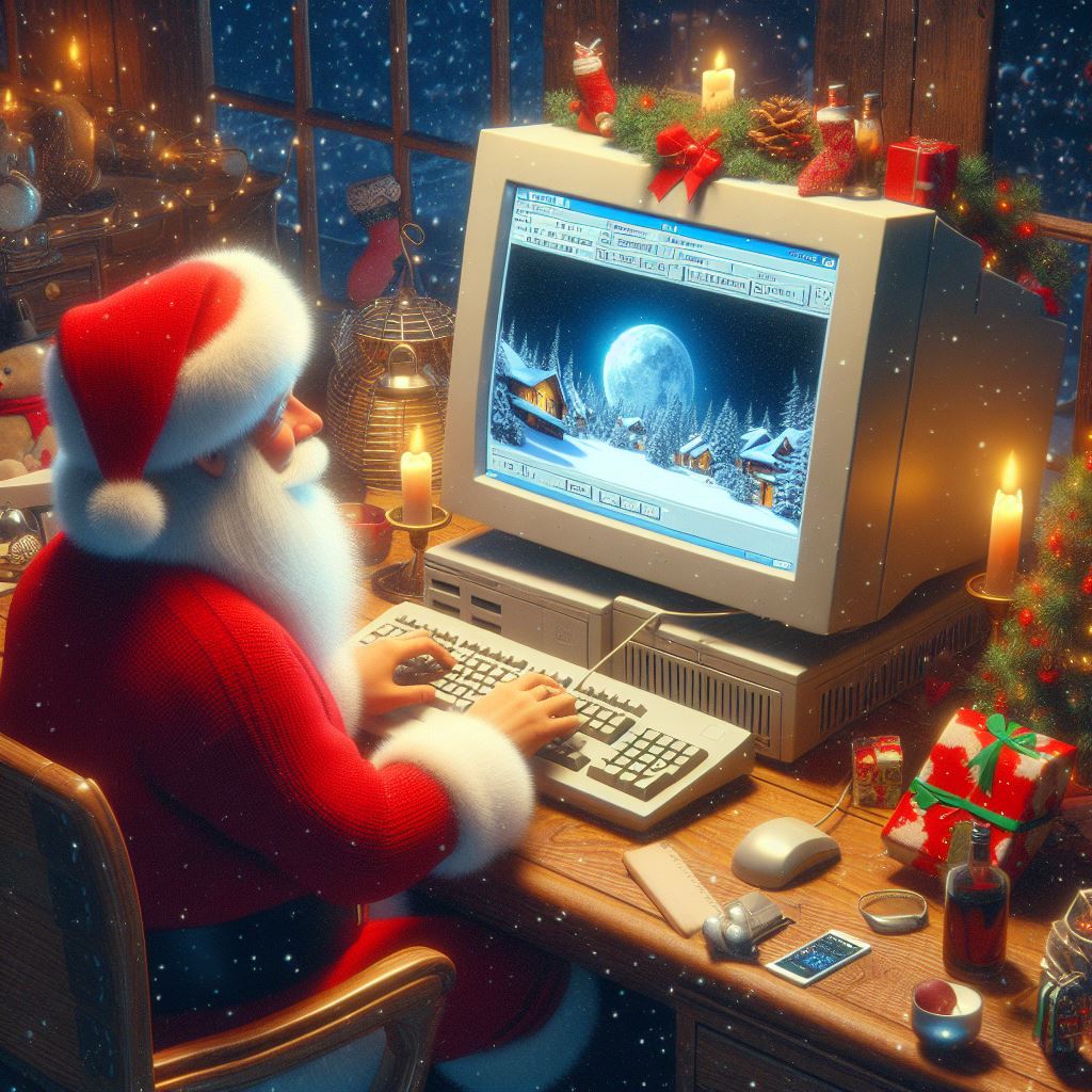 High Quality Santa on his computer Blank Meme Template