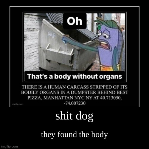 ohshit | shit dog | they found the body | made w/ Imgflip demotivational maker