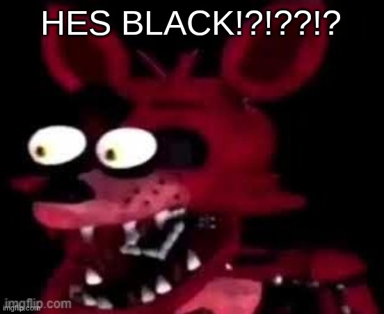 Foxy being surprised asf | HES BLACK!?!??!? | image tagged in foxy being surprised asf | made w/ Imgflip meme maker