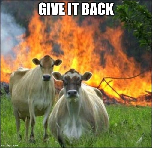 Evil Cows Meme | GIVE IT BACK | image tagged in memes,evil cows | made w/ Imgflip meme maker