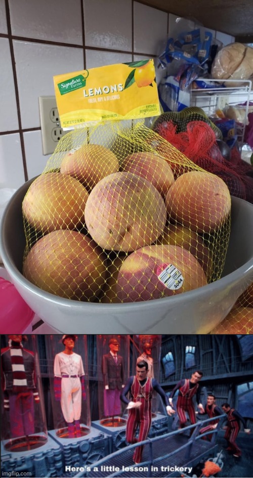 Peaches | image tagged in here's a little lesson in trickery subtitles,lemons,peach,fruits,you had one job,memes | made w/ Imgflip meme maker