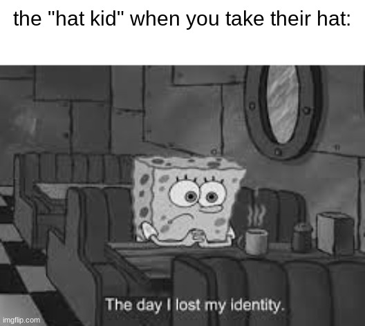 the day that i lost my identity | the "hat kid" when you take their hat: | image tagged in the day that i lost my identity | made w/ Imgflip meme maker