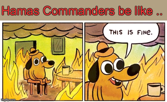 Is this meme going to bomb ?? | Hamas Commanders be like .. | image tagged in memes,this is fine,hamas,israel,war,dark humour | made w/ Imgflip meme maker