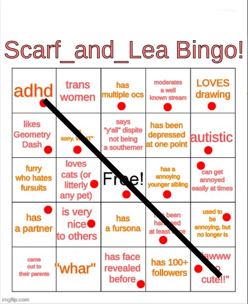 I'm literally doing every bingo I can, because I want to see how similar I am to others. Send me your bingos!!!! | image tagged in scarf_and_lea bingo | made w/ Imgflip meme maker