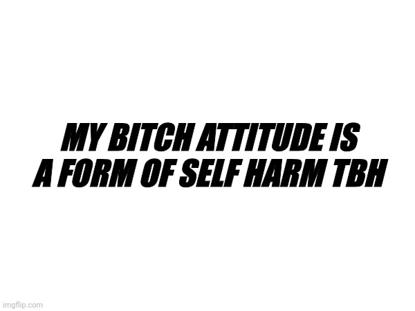 Whatever | MY BITCH ATTITUDE IS A FORM OF SELF HARM TBH | image tagged in weird | made w/ Imgflip meme maker