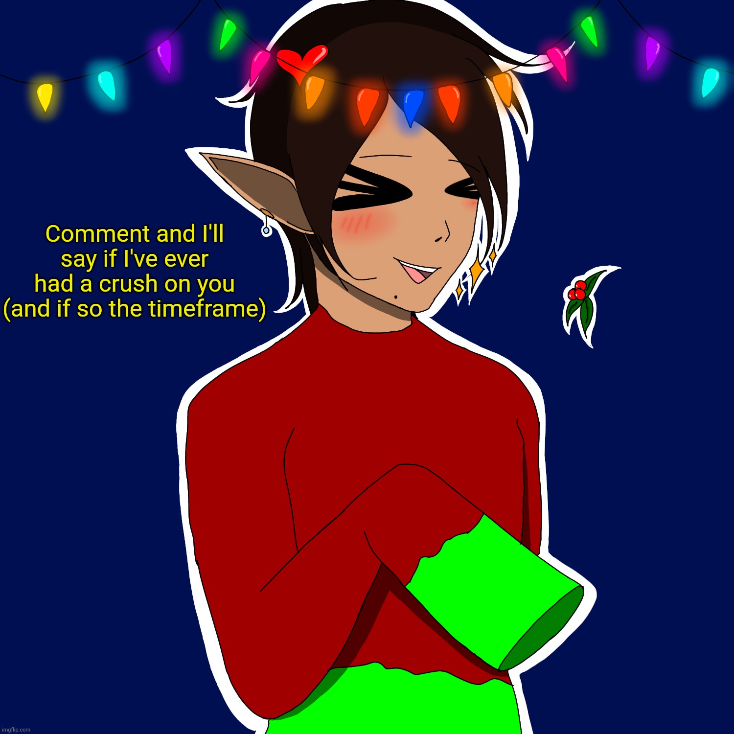 Spire Christmas PFP Remake | Comment and I'll say if I've ever had a crush on you (and if so the timeframe) | image tagged in spire christmas pfp remake | made w/ Imgflip meme maker