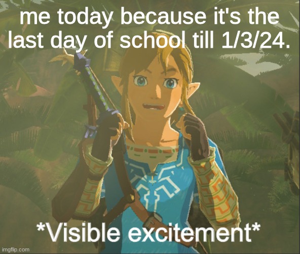 Visible excitement | me today because it's the last day of school till 1/3/24. | image tagged in visible excitement | made w/ Imgflip meme maker