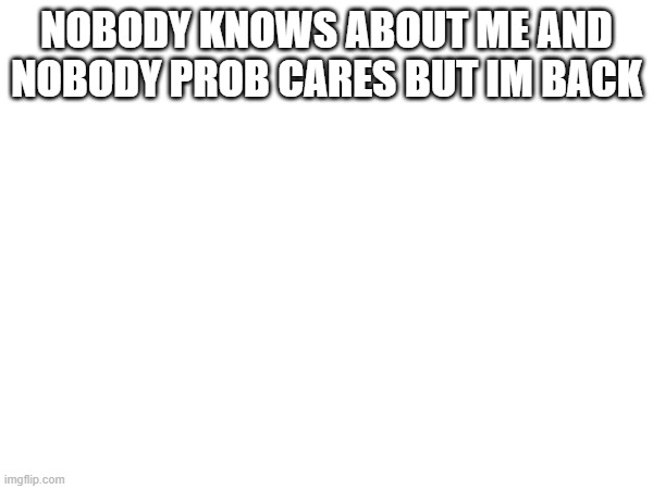 NOBODY KNOWS ABOUT ME AND NOBODY PROB CARES BUT IM BACK | made w/ Imgflip meme maker